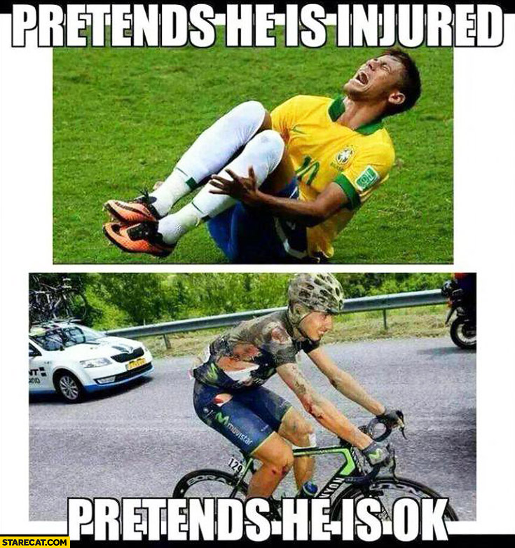 Footballer pretends he is injured cyclist pretends he is ok