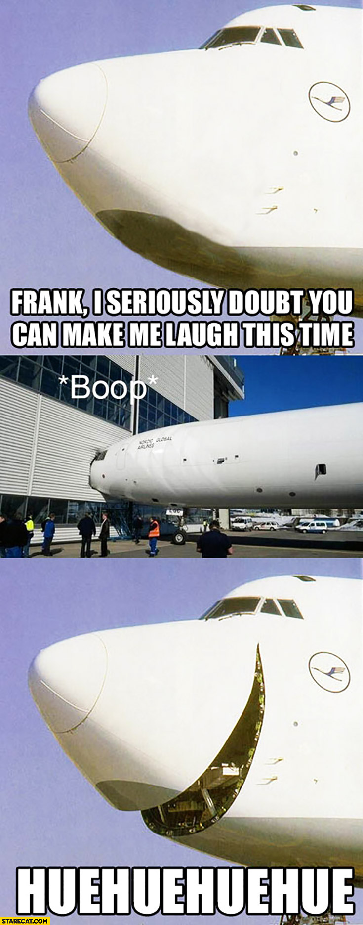 Frank I seriously doubt you can make me laugh this time. *Boop* huehuehue aeroplanes laughing funny planes