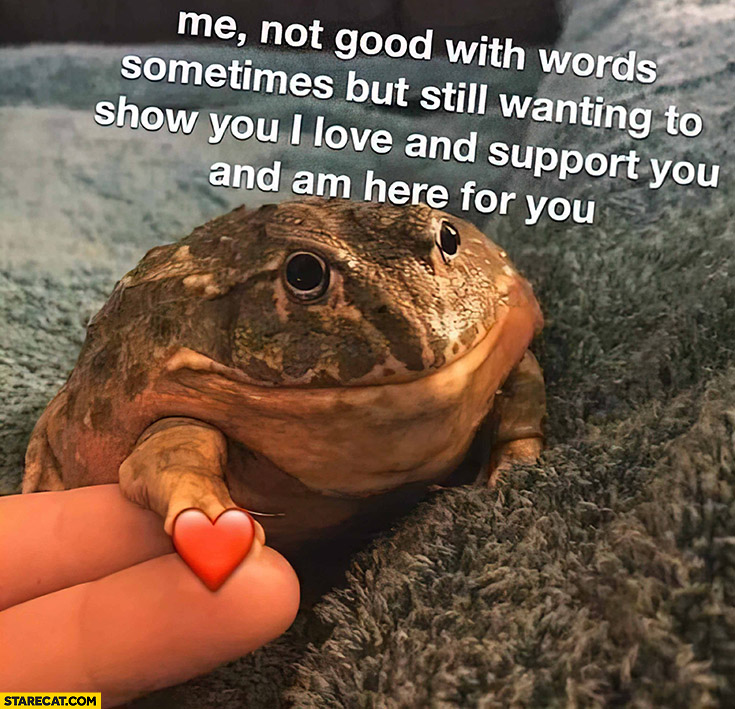 Frog: me not good with words sometimes but still wanting to show you I love and support you and am here for you