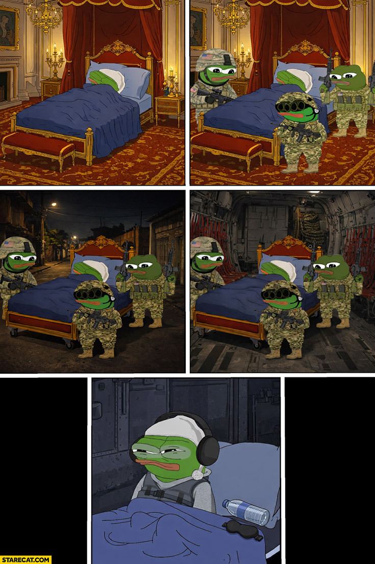 Frog Pepe us soldiers arresting Nicolas Maduro comic
