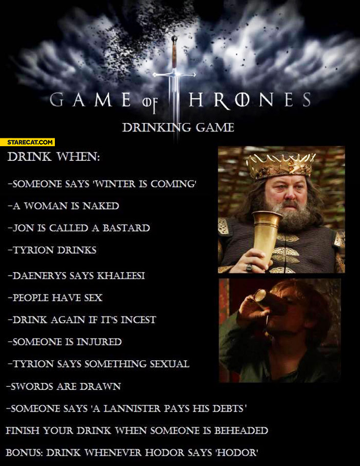Game of Thrones drinking game