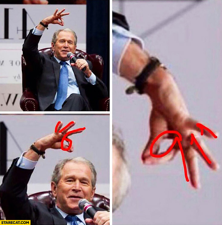 George Bush OK nine eleven 9/11 fingers