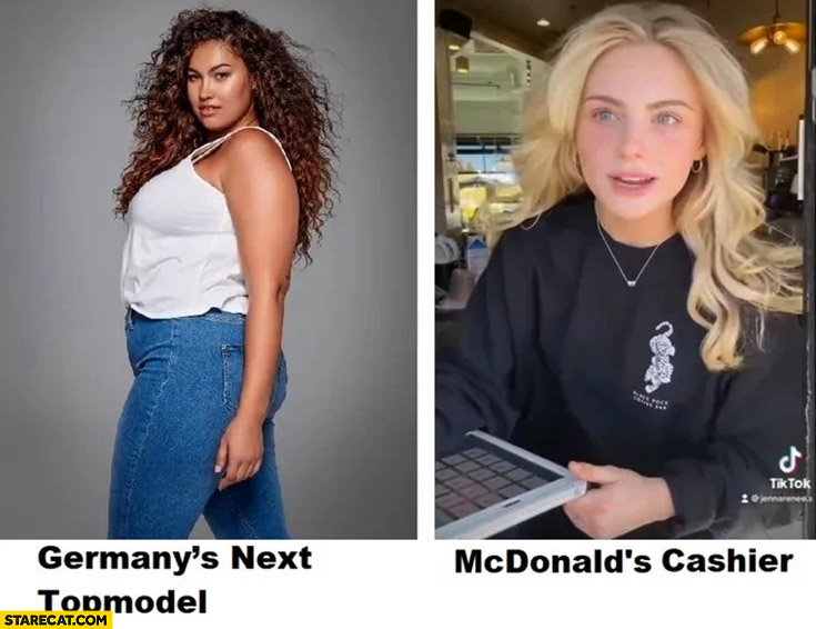 Germany’s next topmodel fat girl vs McDonald’s cashier cute girl