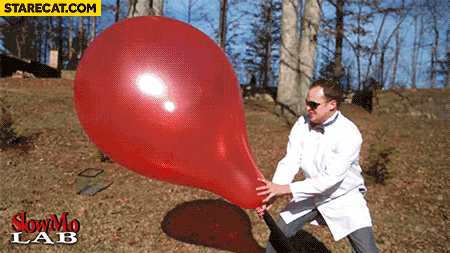 Giant balloon popping in slow motion animation
