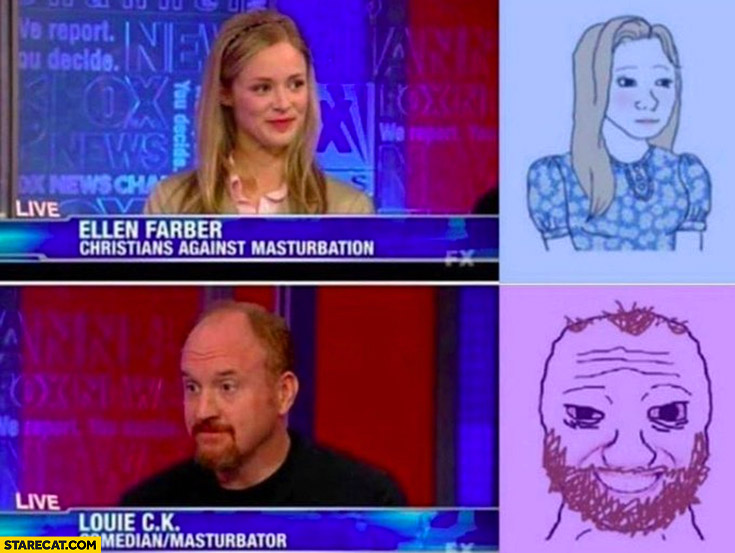 Girl Christians against masturbation vs Louie CK comedian masturbator drawing