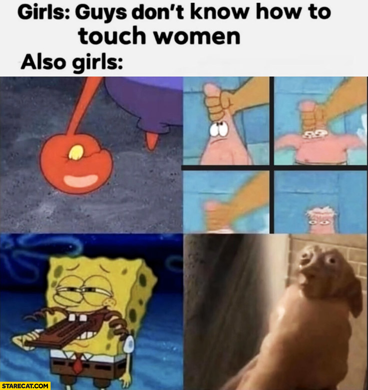 Girls guys don’t know how to touch women also girls Spongebob meme