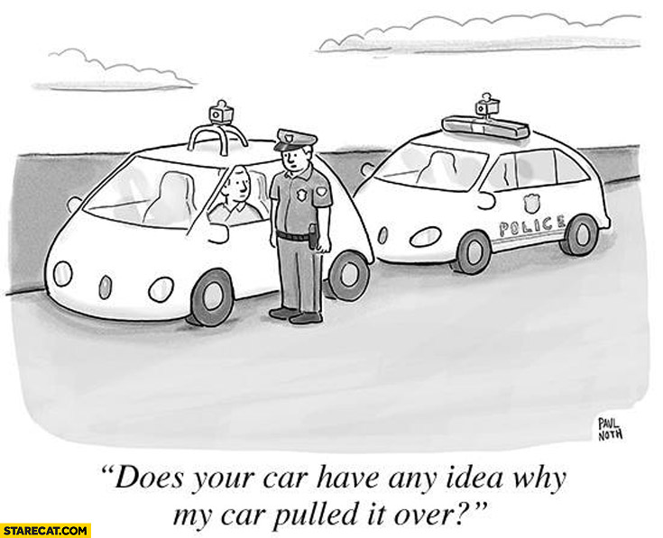Google police car: Does your car have any idea why my car pulled it over? policeman
