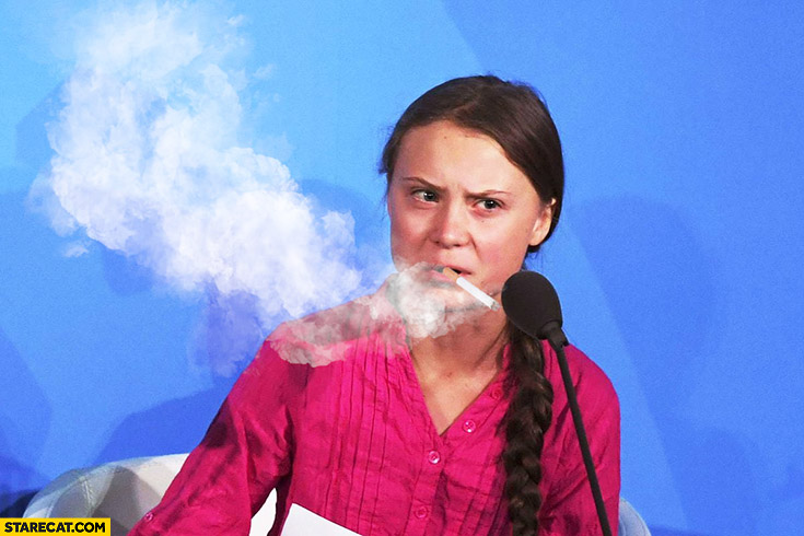 Greta Thunberg smoking a cigarette photoshoped