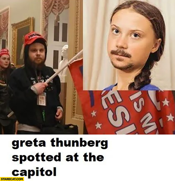 Greta Thunberg spotted at the capitol with moustache
