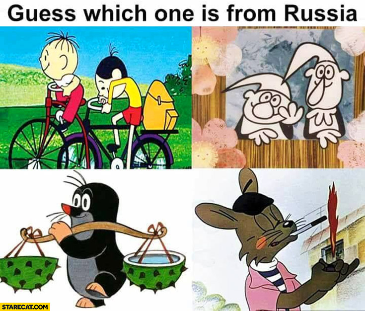 Guess which one is from Russia? Cartoon rabbit smoking a cigarette