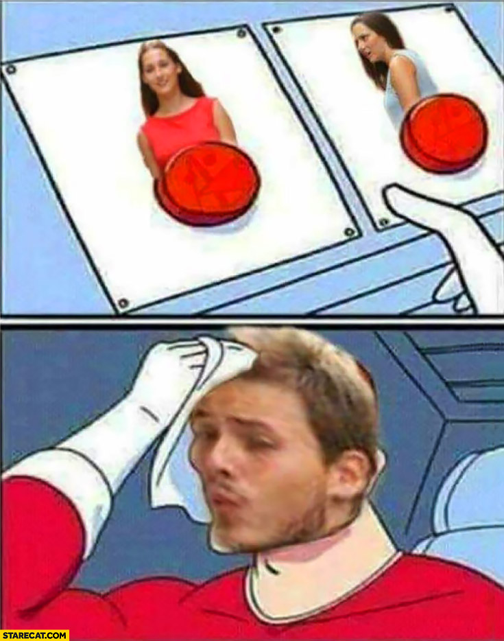 Guy can’t choose a girl in a red dress or in a blue blouse