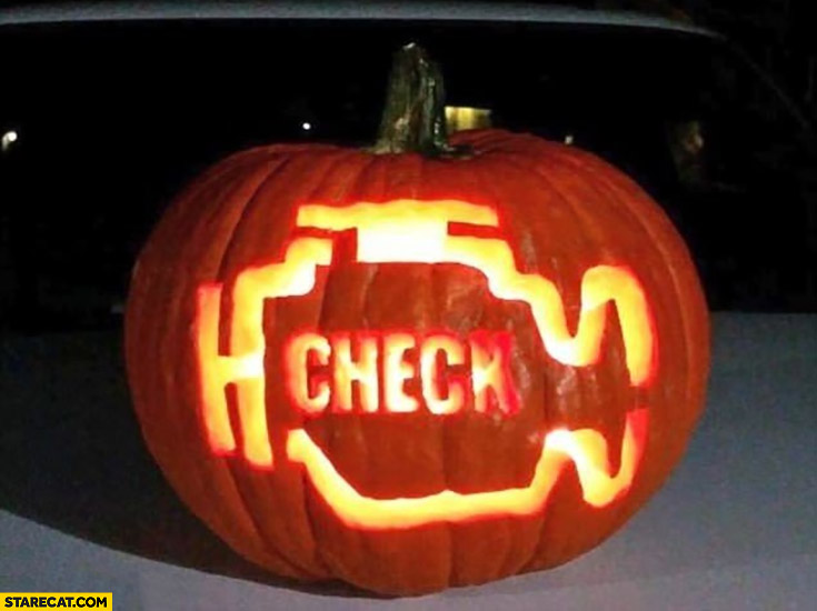 Halloween pumpkin jack o lantern check engine warning error