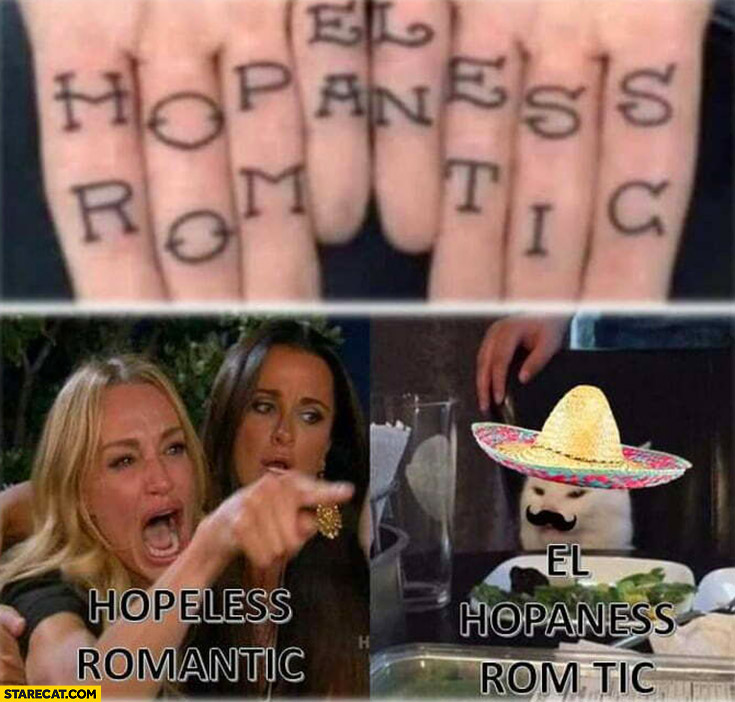 Hands fingers tattoo hopeless romantic el hopaness rom tic cat meme