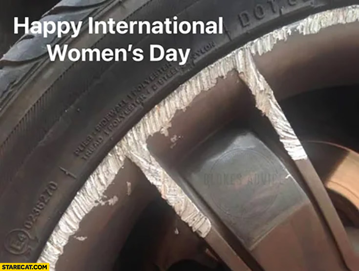 Happy international women’s day damaged car wheel rim