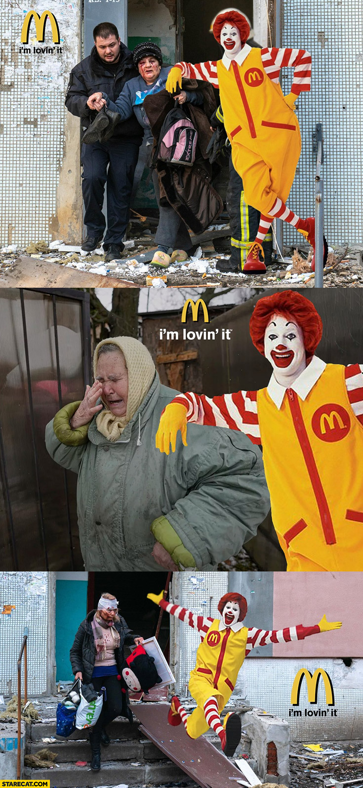 Happy Ronald Mcdonalds Ukrainian war victims Russian invasion photoshopped