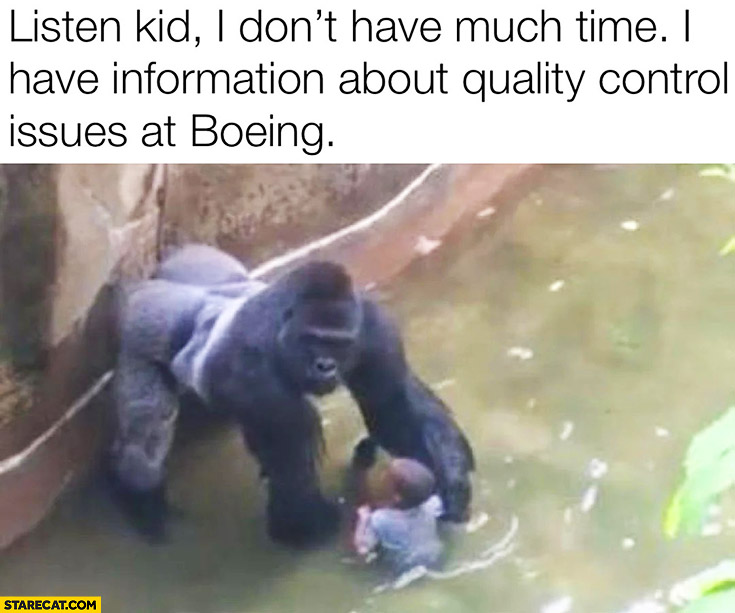 Harambe listen kid I don’t have much time, I have information about quality control issues at Boeing