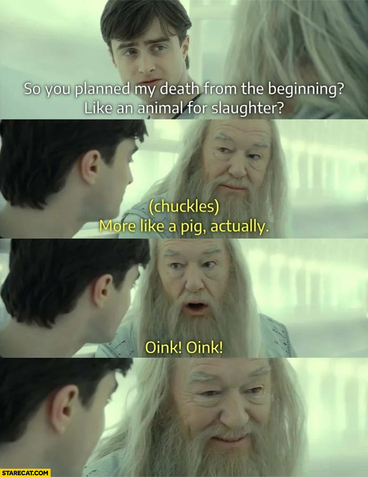 Harry Potter so you planned my death from the beginning like an animal for slaughter? More like a pig actually oink oink