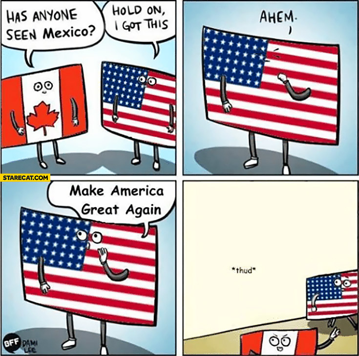 Has anyone seen Mexico? Hold on, I got this: “make America great again” USA comic