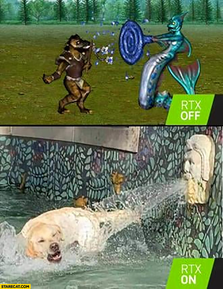 Heroes 3 RTX off vs dog water fountain RTX on