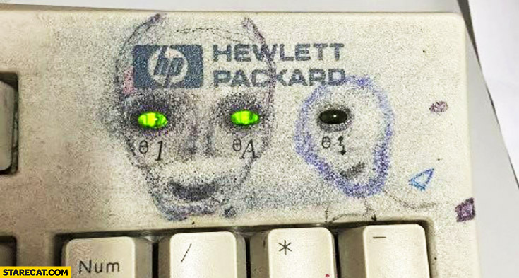 Hewlett Packard keyboard leds UFO eyes drawing
