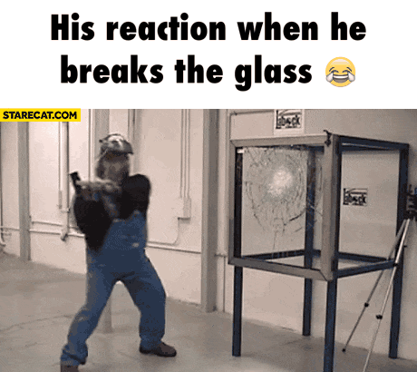 His reaction when he breaks the glass hammer trolling looped gif animation