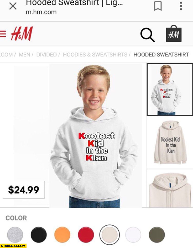 H&M koolest kid in the klan white boy hoodie