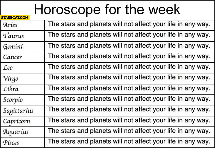 Horoscope for the week stars and planets will not affect your life in any way