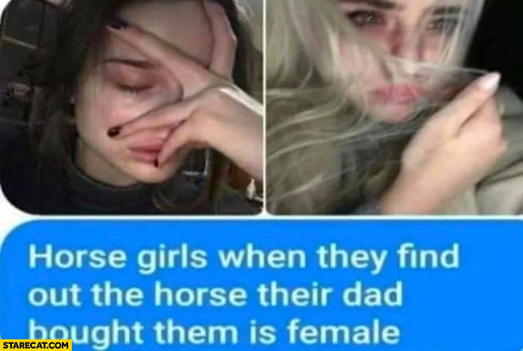 Horse girls when they find out the horse their dad bought them is female depressed crying