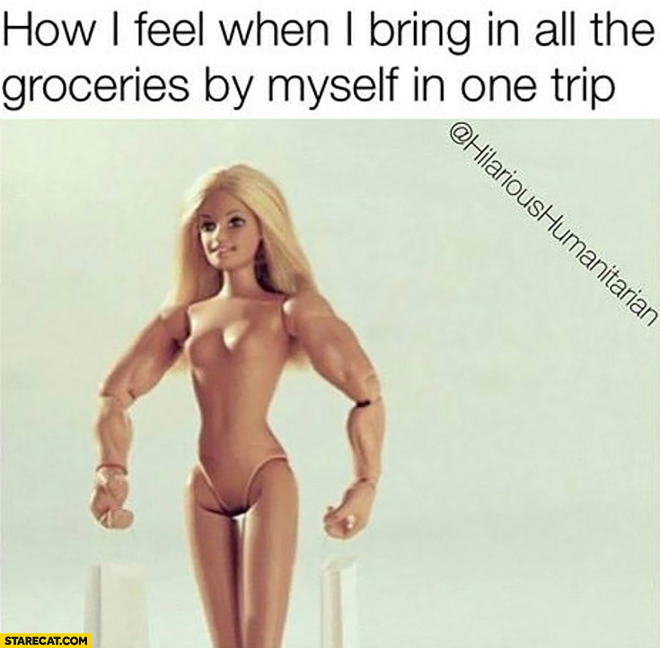 How I feel when I bring in all the top groceries by myself in one trip muscular Barbie doll