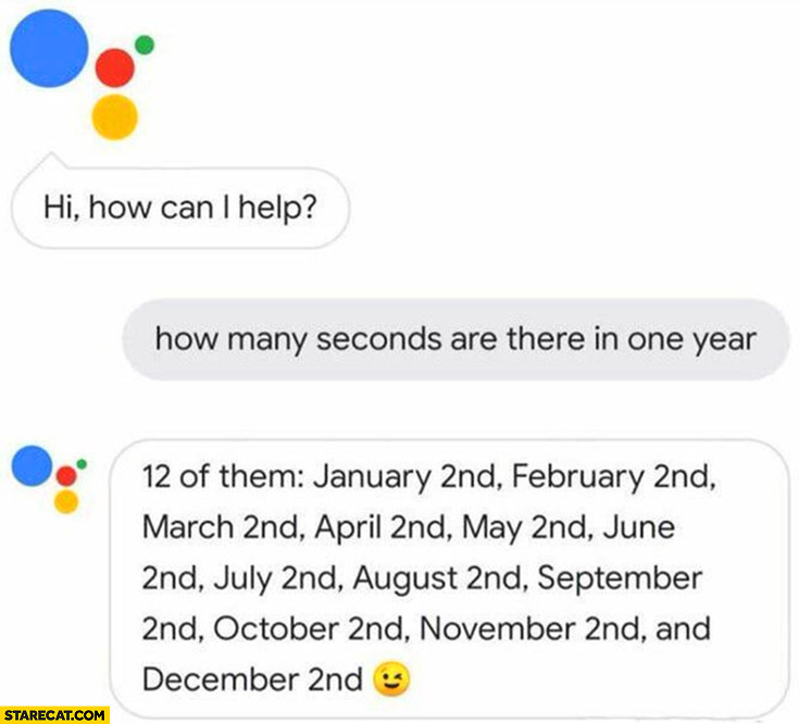 How many seconds are there in one year? Google home lists literally all 2nd days in the month