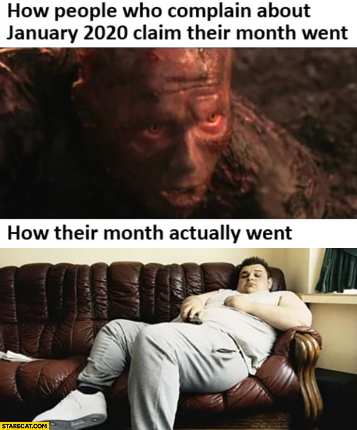 How people who complain about January 2020 claim their month went hell vs how their month actually went laying on sofa