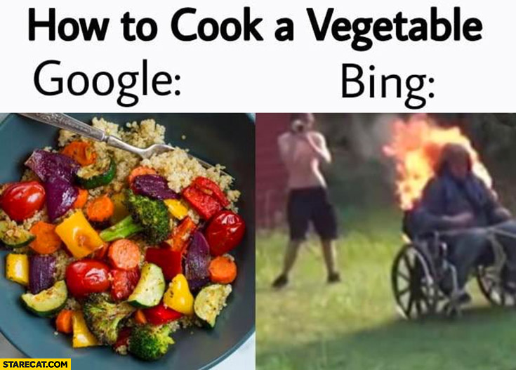 How to cook a vegetable Google vs Bing image search results comparison