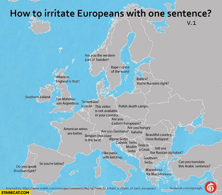 How to irritate Europeans with one sentence countries map