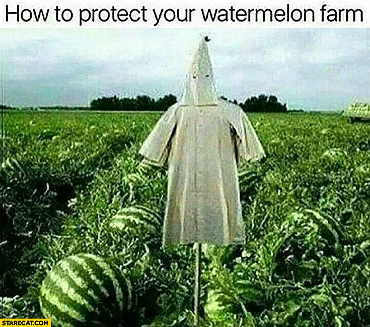 How to protect your watermelon farm: white kkk scarecrow