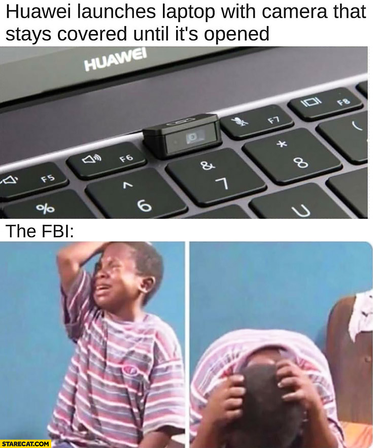 Huawei launches laptop with camera that stays covered until it’s opened, FBI black kid crying