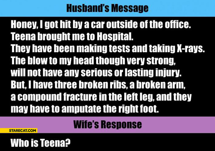 Husband’s message wife’s response who is Teena