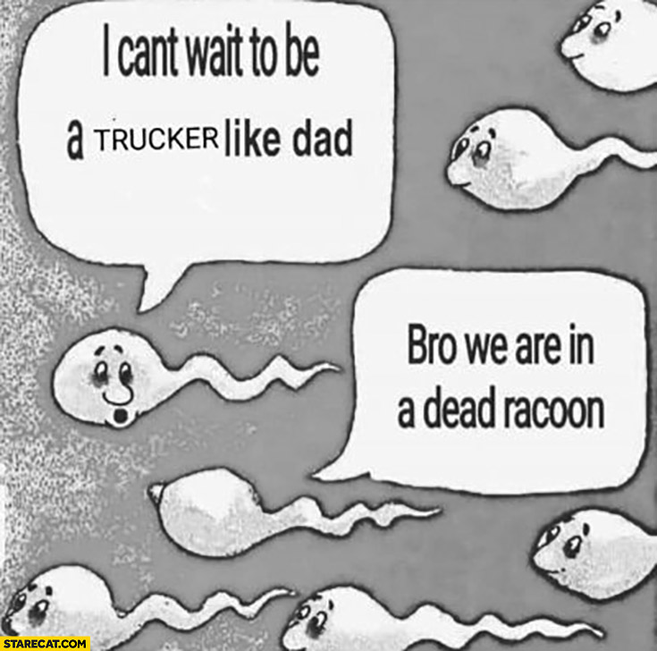 I can’t wait to be a trucker like dad, bro we are in a dead raccoon sperm cells