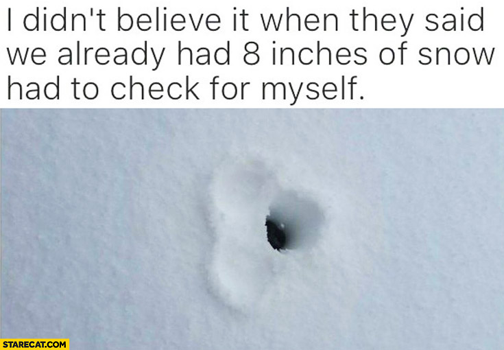 I didn’t believe it when they said we already had 8 inches of snow hat to check for myself