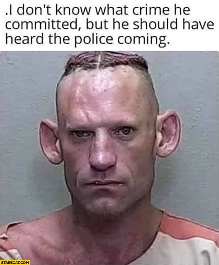 I don’t know what crime he commited but he should have heard the police coming huge ears