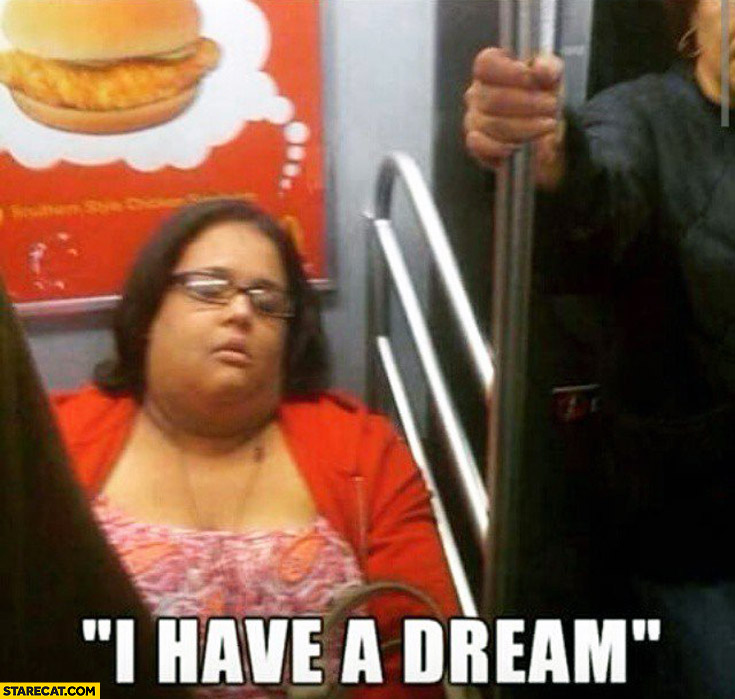 I have a dream woman thinking about McDonalds cheeseburger big mac