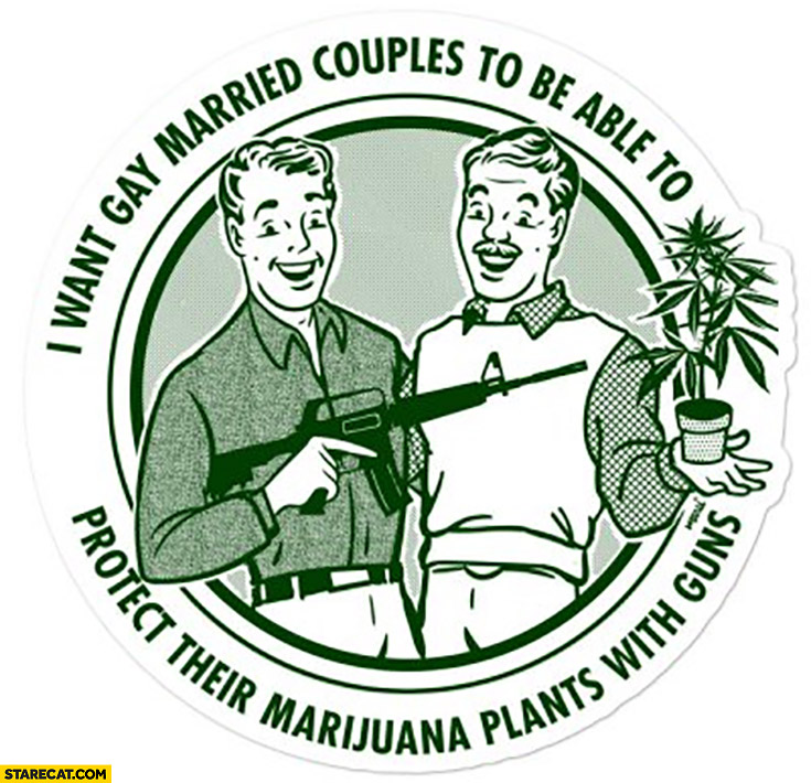 I want gay married couples to be able to protect their marijuana plants with guns badge