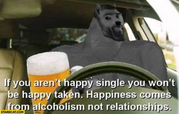 If you aren’t happy single you won’t be happy taken happiness comes from alcoholism not relationships