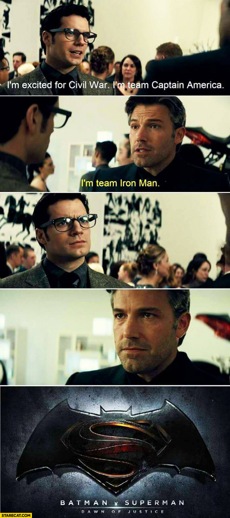 I’m excited for Civil War I’m team Captain America, I’m team Iron Man Ben Affleck Batman vs Superman