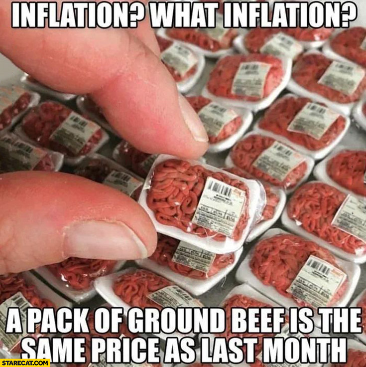 Inflation, what inflation? A pack of ground beef is the same price as last month tiny pack of meat