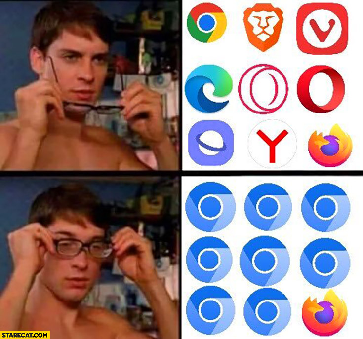 IUnternet browsers explained all based on Chrome except the Firefox putting glasses on