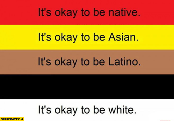 It’s okay to be native, Asian, Latino, white, black not visible written on black background