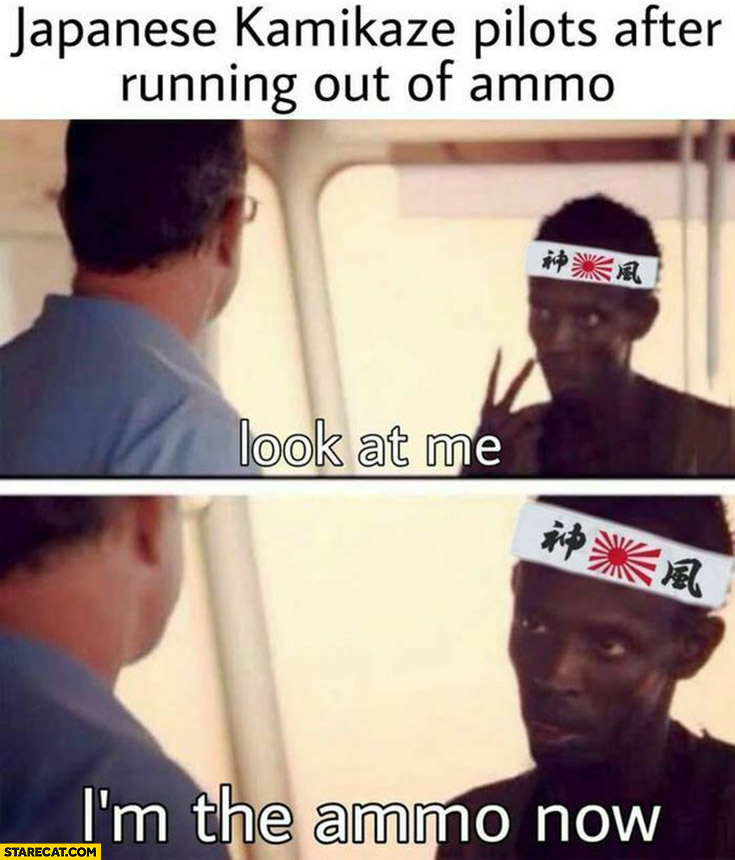 Japanese kamikaze pilots after running out of ammo, look at me im the ammo now