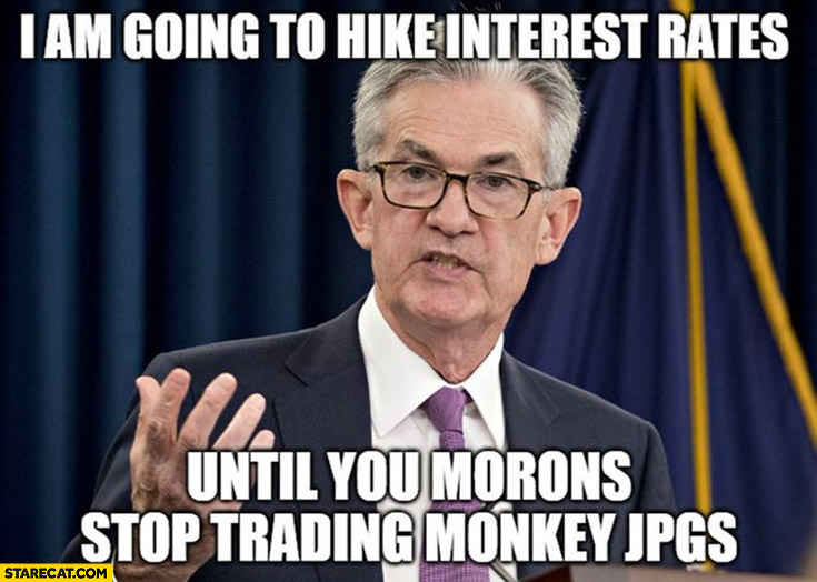 Jerome Powell: I am going to hike interest rates until you morons stop trading monkey jpgs