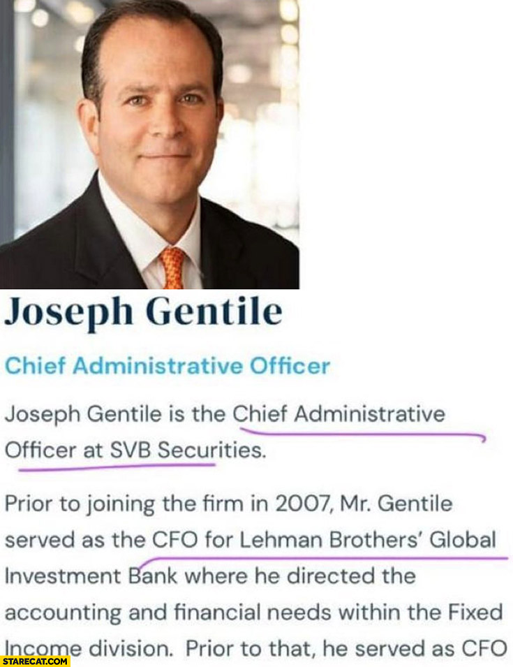 Joseph Gentile bio chief administrative officer at SVB Securities earlier CFO at Lehman Brothers