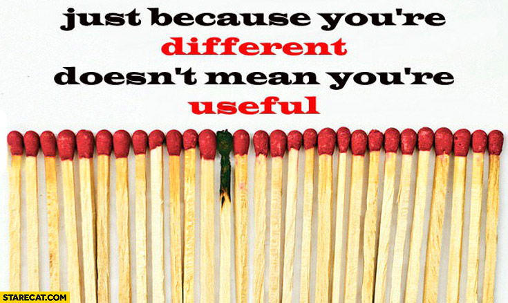 Just because you’re different doesn’t mean you’re useful burnt match